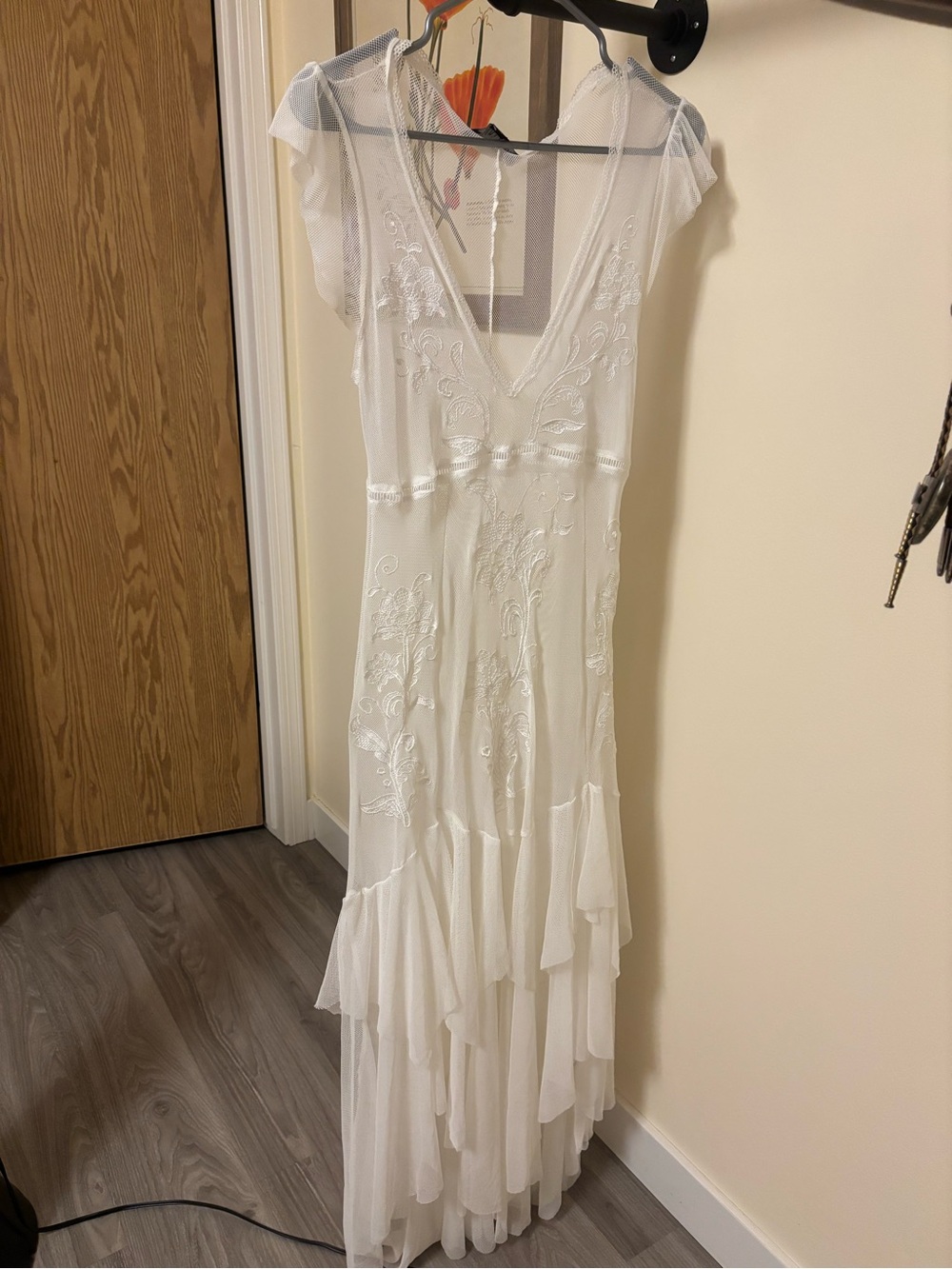 Current Mood White Embroidered V‑Neck Maxi Gown